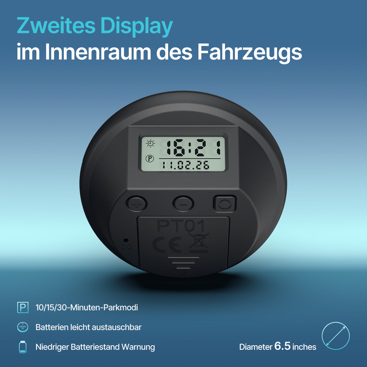 Elektronische Parkscheibe PT01 - Schwarz – Produktansicht 7