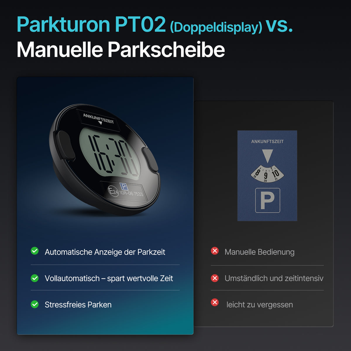 Elektronische Parkscheibe PT02 mit Solarunterstützung und ECE-Zertifizierung – Produktansicht 7